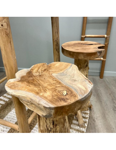 Tabouret haut en souche de Teck