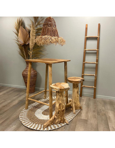 Tabouret haut en souche de Teck