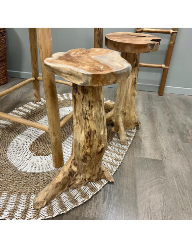Tabouret haut en souche de Teck