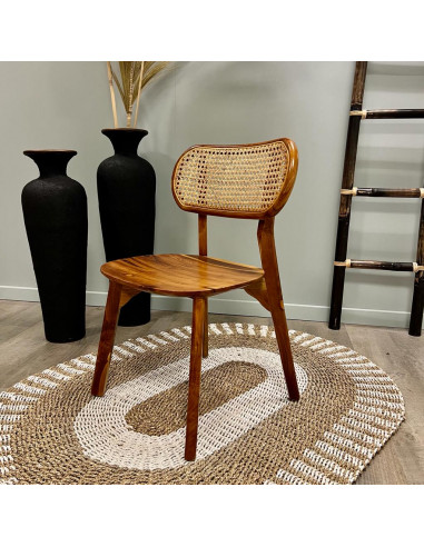 Chaise Teck & Cannage - Dossier ovale