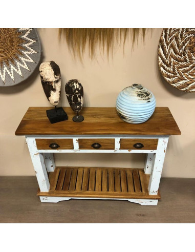 Console Teck 3 tiroirs - Bleu