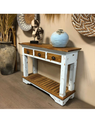 Console Teck 3 tiroirs - Bleu