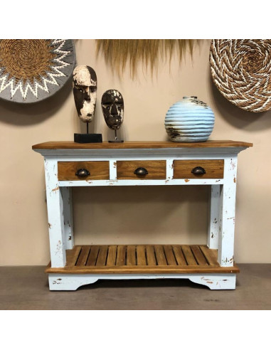 Console Teck 3 tiroirs - Bleu
