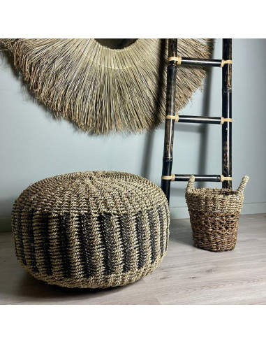 Pouf Balinais - Rayures Naturel/Noir