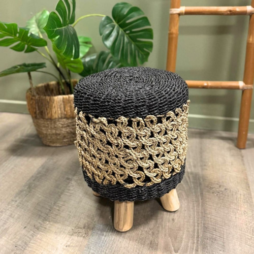 Tabouret Balinais Tressée - Noir/rond...