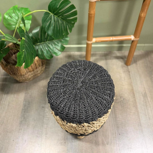 Tabouret Balinais Tressée - Noir/rond...
