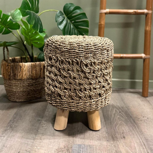 Tabouret Balinais Tressé - Rond Naturel