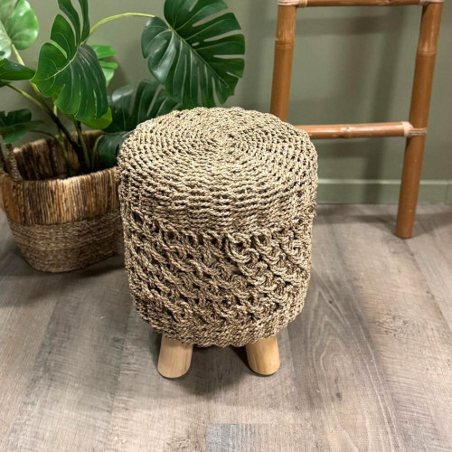 Tabouret Balinais Tressé - Rond Naturel