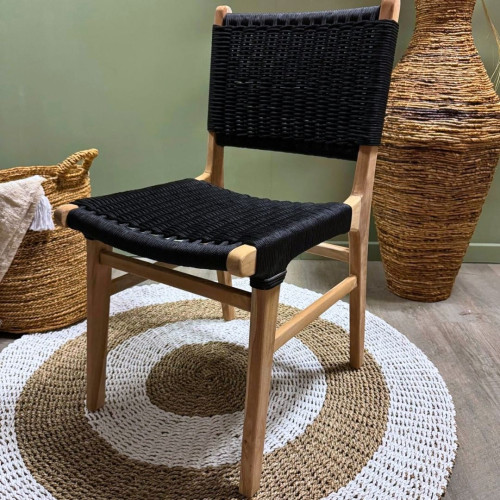 Chaise Teck et cordes noires