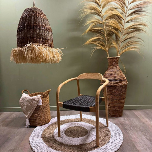 Chaise Teck et cordes noires - Arrondi