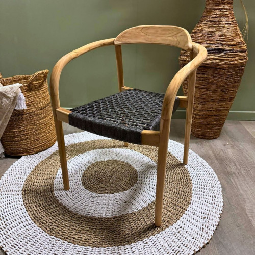 Chaise Teck et cordes noires - Arrondi