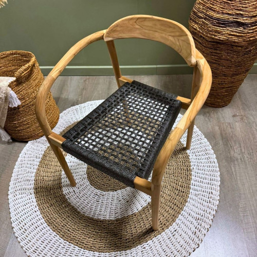 Chaise Teck et cordes noires - Arrondi