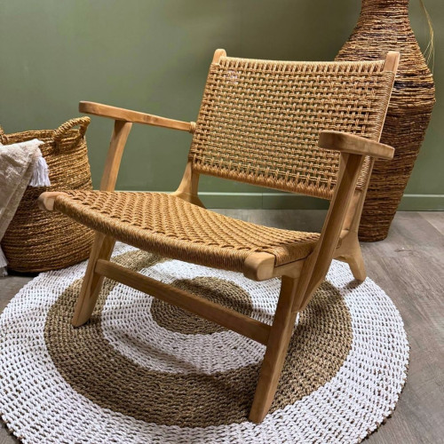 Fauteuil balinais cordes beige -...