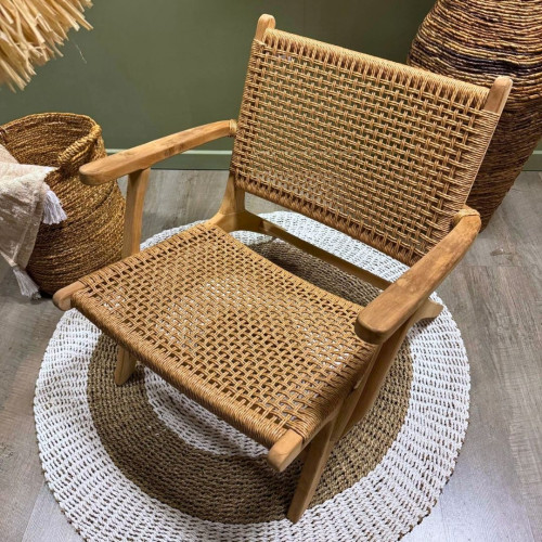 Fauteuil balinais cordes beige -...
