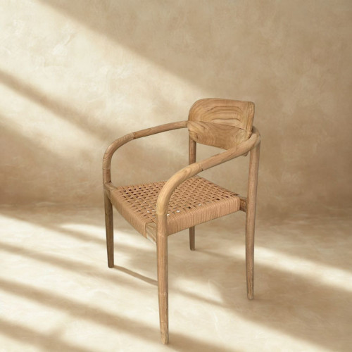Fauteuil dossier ovale Teck et cordes