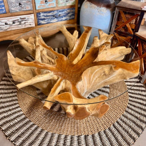 Table basse racine de Teck Flower -...