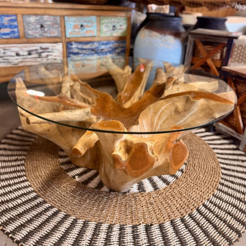 Table basse racine de Teck Flower -...