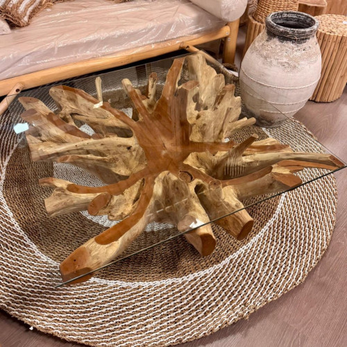 Table basse racine de Teck Flower -...