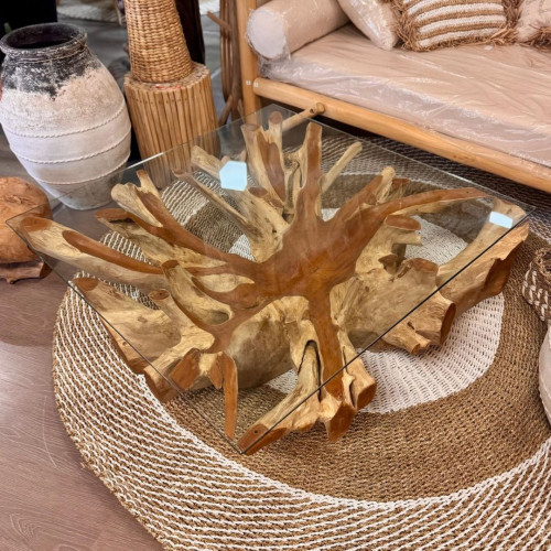 Table basse racine de Teck Flower -...