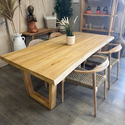 Table Teck effet Brut piètement bois
