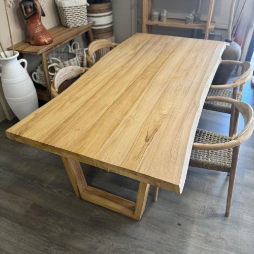 Table Teck effet Brut piètement bois