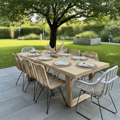 Table Teck effet Brut piètement bois