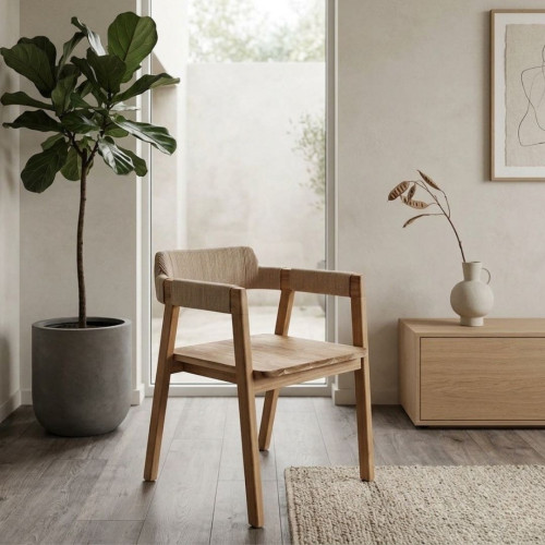 Fauteuil en Teck Brut - Finition cordes