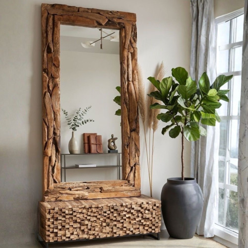 Miroir assemblage Teck vernis