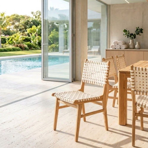 Chaise Teck et corde blanches