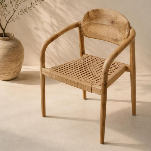 Fauteuil dossier ovale Teck et cordes