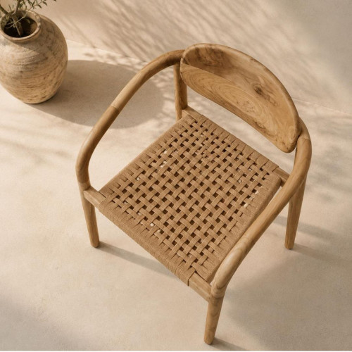 Fauteuil dossier ovale Teck et cordes