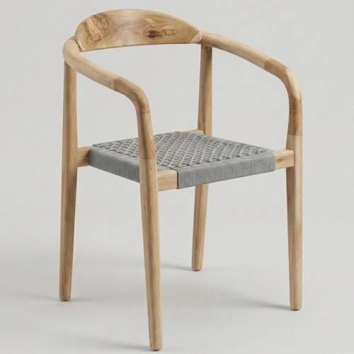 Chaise en Teck Brut et cordes grises