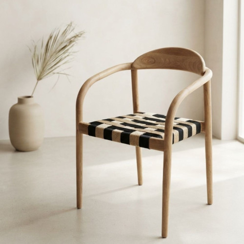 Chaise en Teck Brut et cordes Nat/Noir