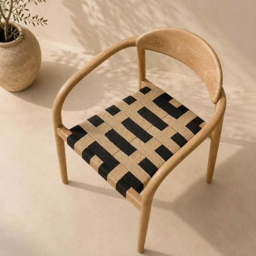 Chaise en Teck Brut et cordes Nat/Noir
