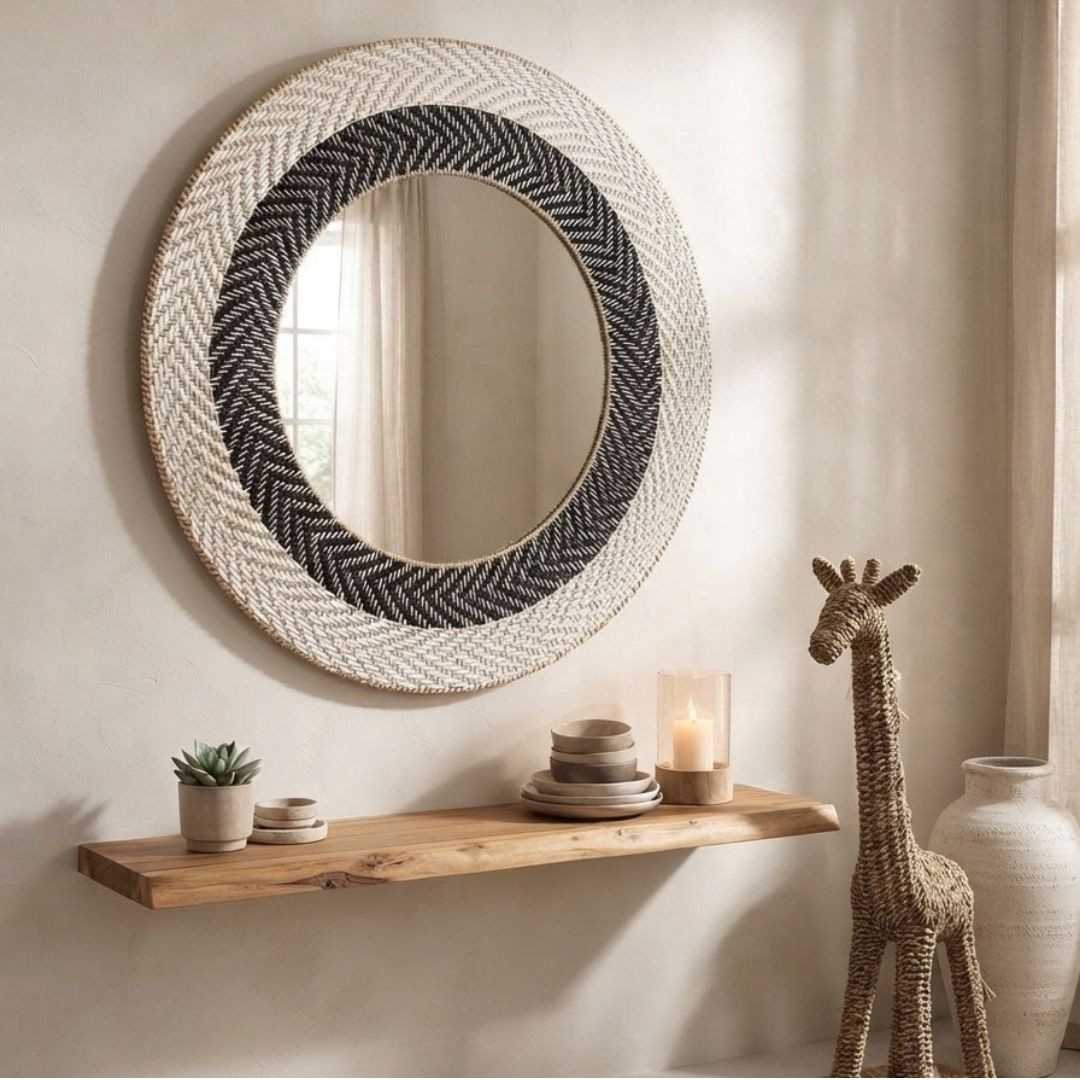 Miroir Rond cordes noir et...
