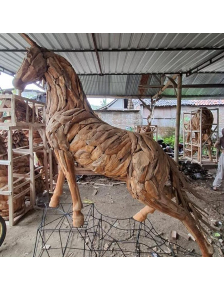 Sculpture Cheval en Teck XL