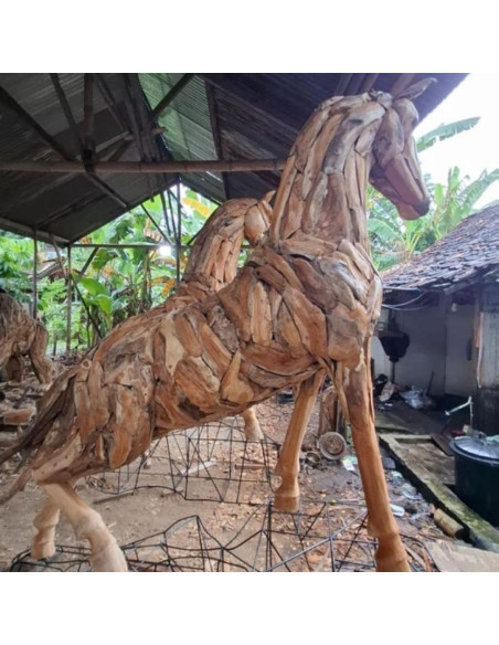 Sculpture Cheval en Teck XL