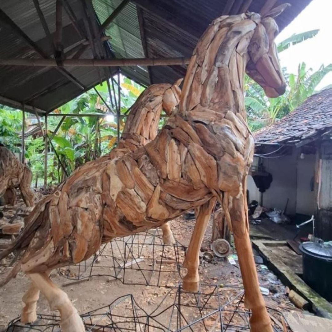 Sculpture Cheval en Teck XL 2