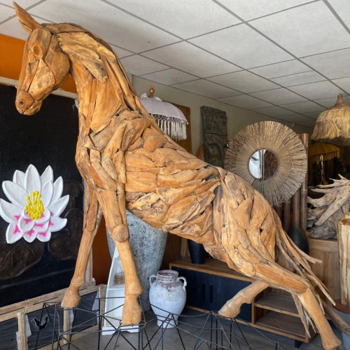 Sculpture Cheval en Teck XL