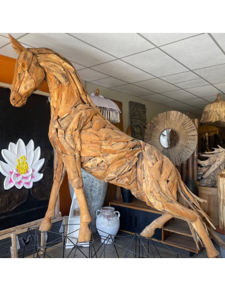 Sculpture Cheval en Teck XL
