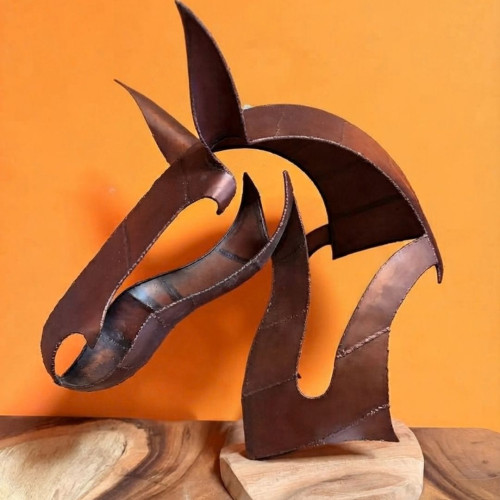 Statue tête de cheval métal